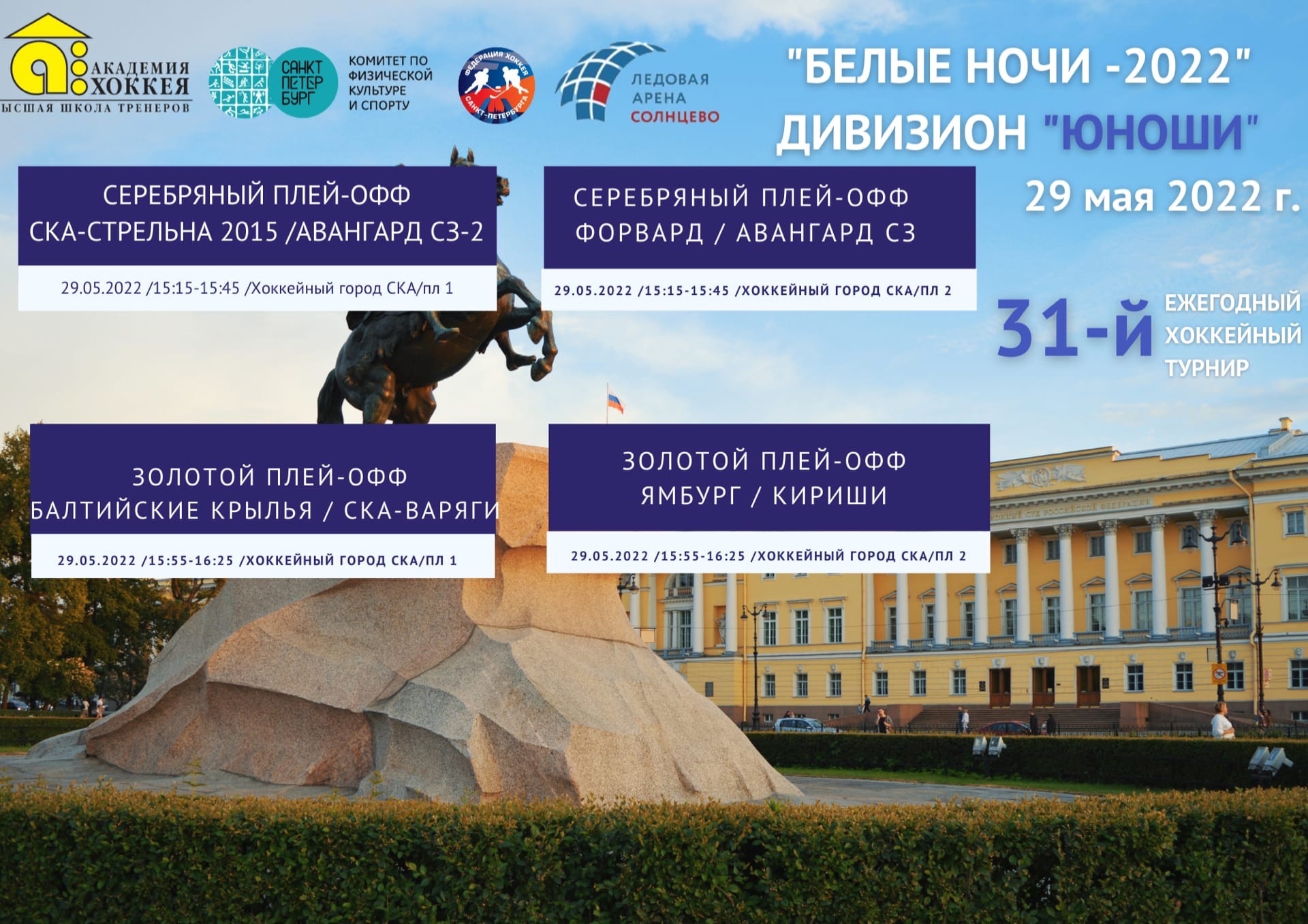 Определены пары плей-офф в дивизионе «Юноши» на хоккейном турнире «Белые Ночи».