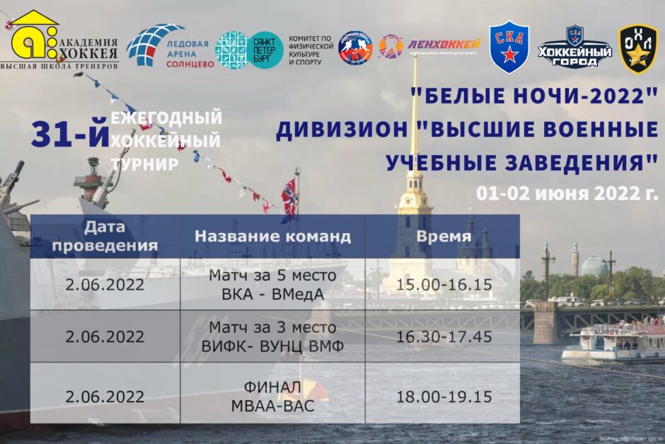 Сегодня на "Белых ночах" пройдут финальные игры дивизиона "Высшие военные учебные заведения"